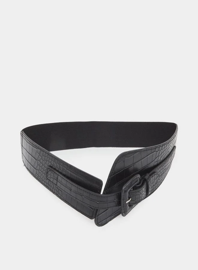 Black Croc-Skin Textured Belt